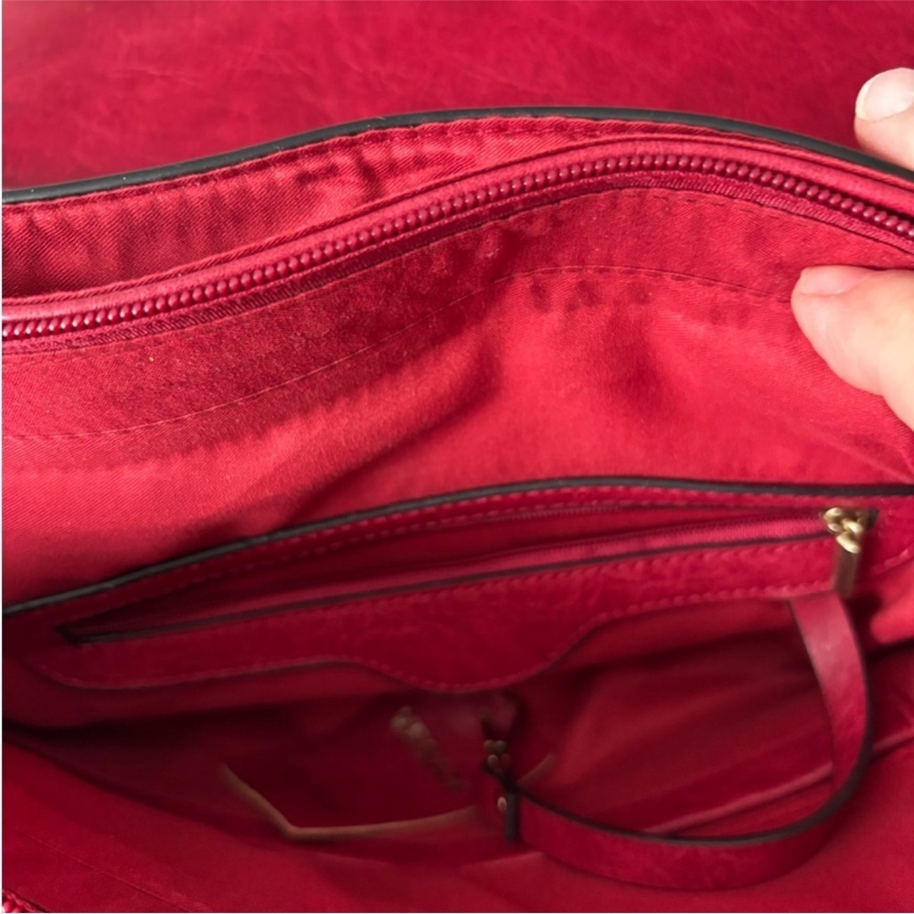 Elegant Red Vegan Leather Satchel with Tassels and Removable Shoulder Strap - Picture 7 of 9